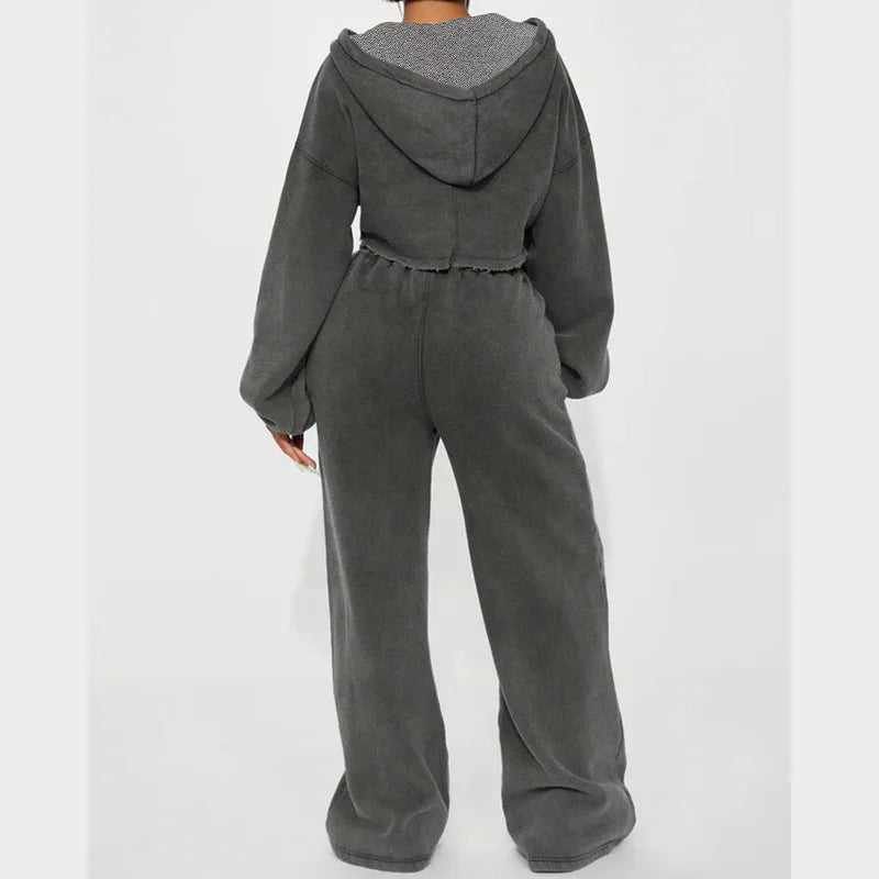 Hooded Cropped Sweatshirt And Long Pants Set for Women