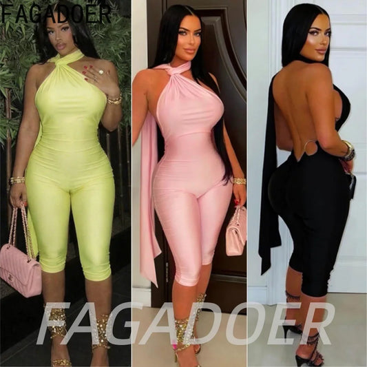 Ruched Backless Halter Jumpsuit