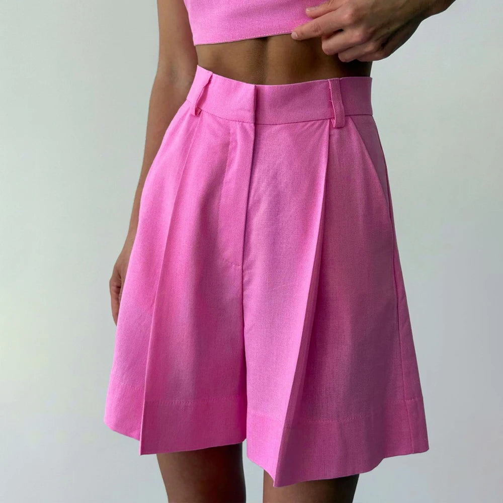 High Waisted Casual Summer Linen Blend Shorts For Women