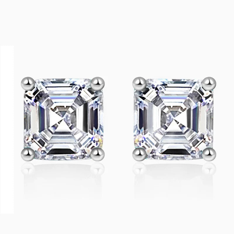Diamond Stud Earrings Asscher Cut 7x7mm Classic Style