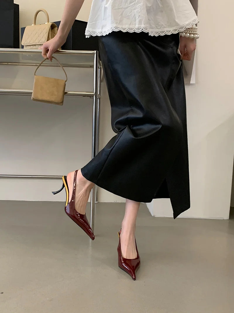 Wine Red Patent Leather Pointed Toe Stiletto Heels for Women