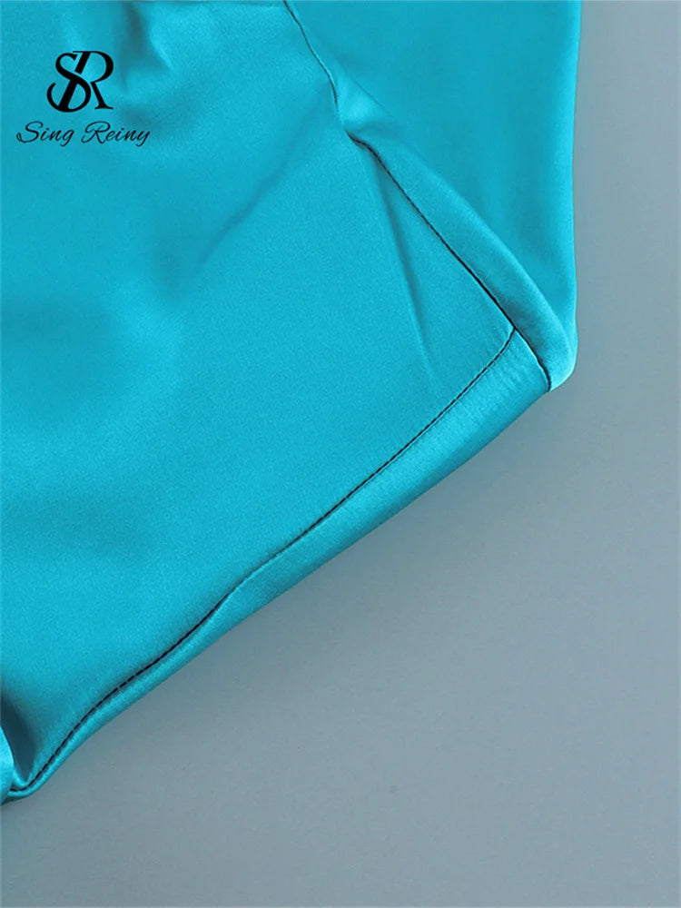 Slim Fit Satin Long Sleeve Button-Up Blouse for Women