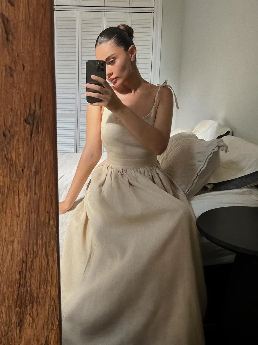 Elegant Vintage Backless Relaxed Fit Summer Dress for Women