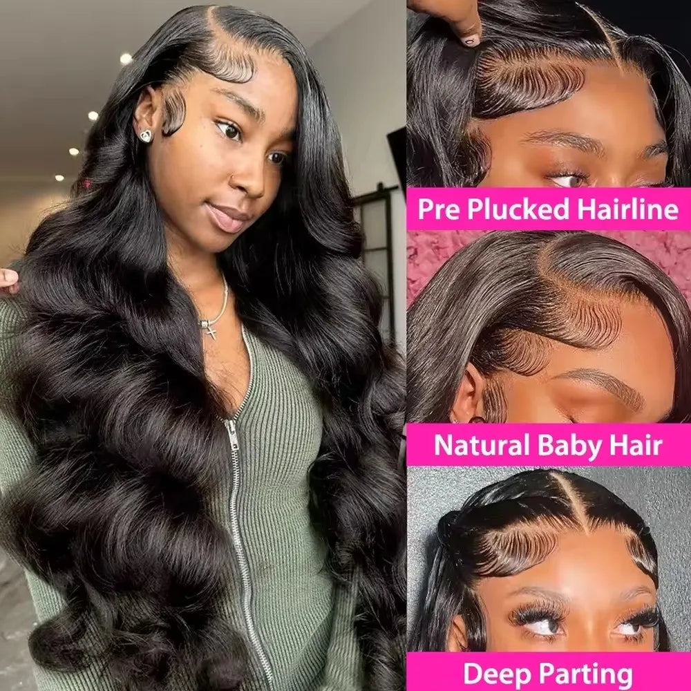 High Definition Transparent 34 Inch Body Wave Lace Front Wig for Women