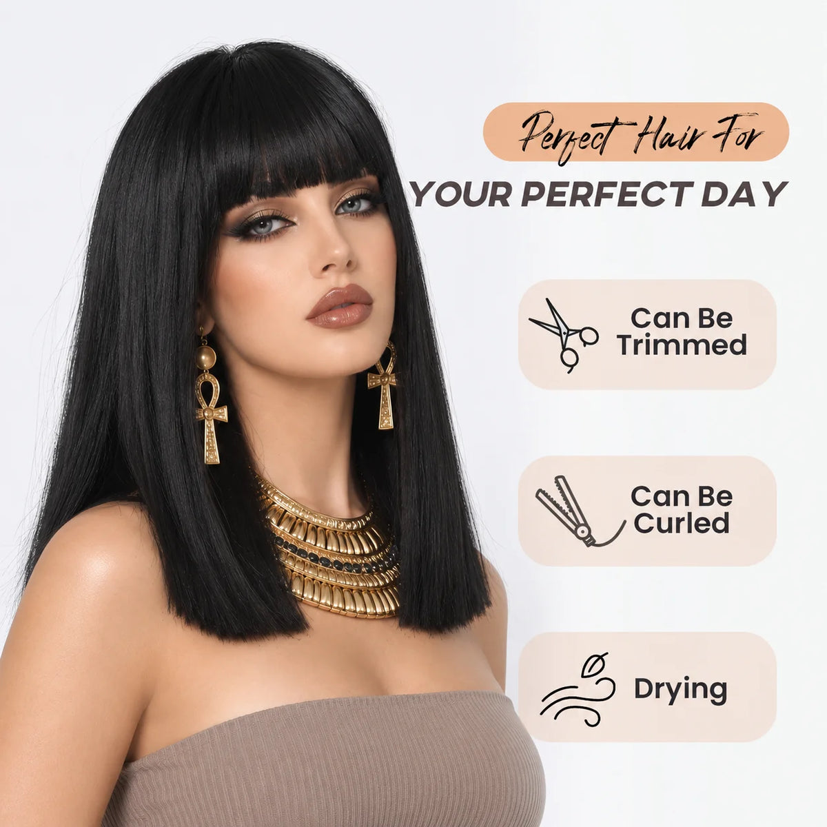 Cleopatra Style Short Bob Wig With Bangs for Women
