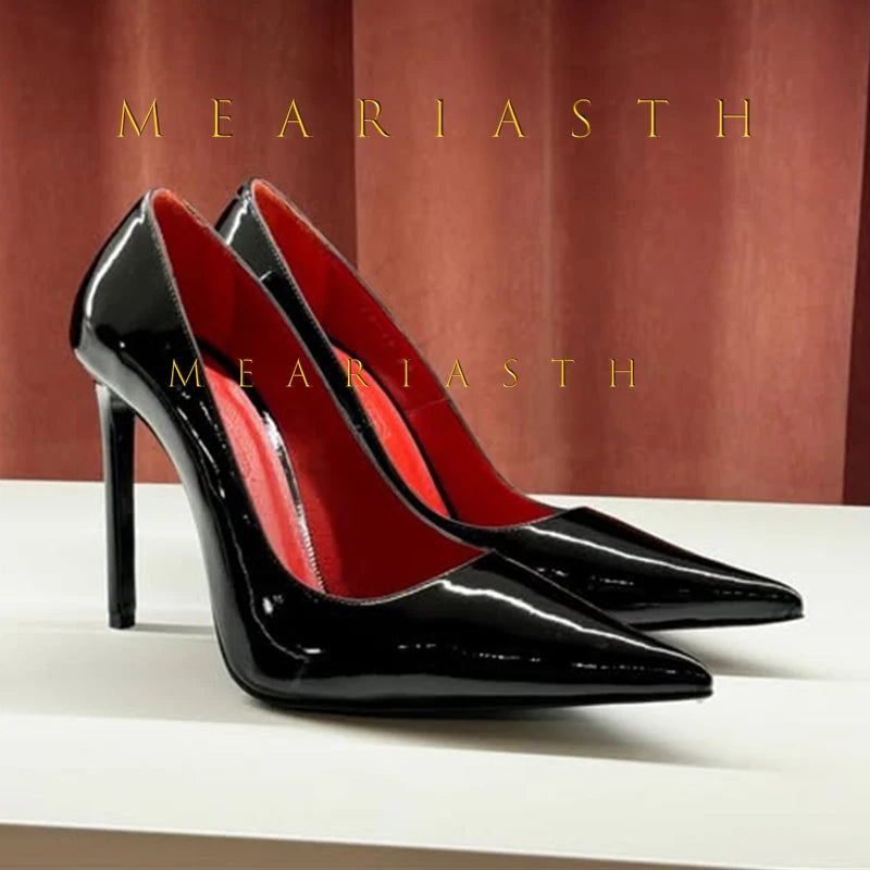 Red Patent Leather Pointed Toe Medium Heel Pumps for Women