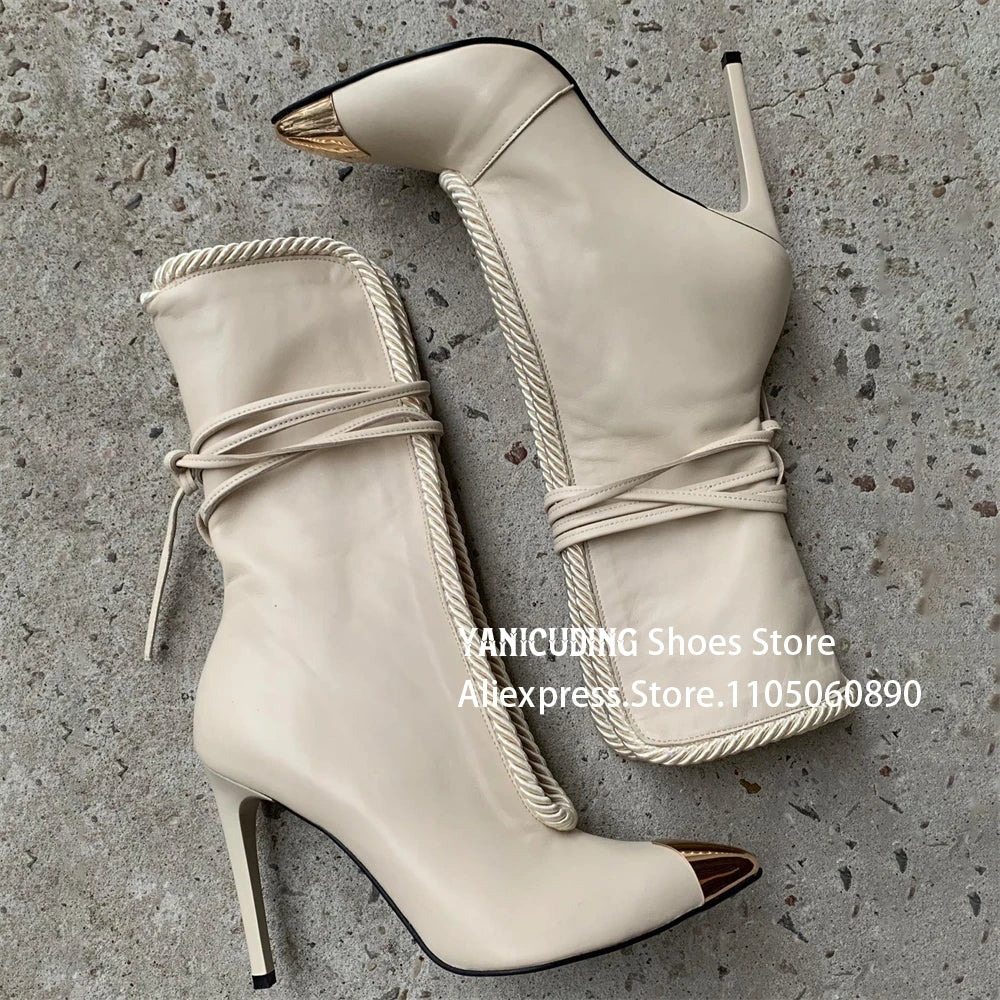 Metallic Pointed Toe Stiletto Ankle Boots for Women