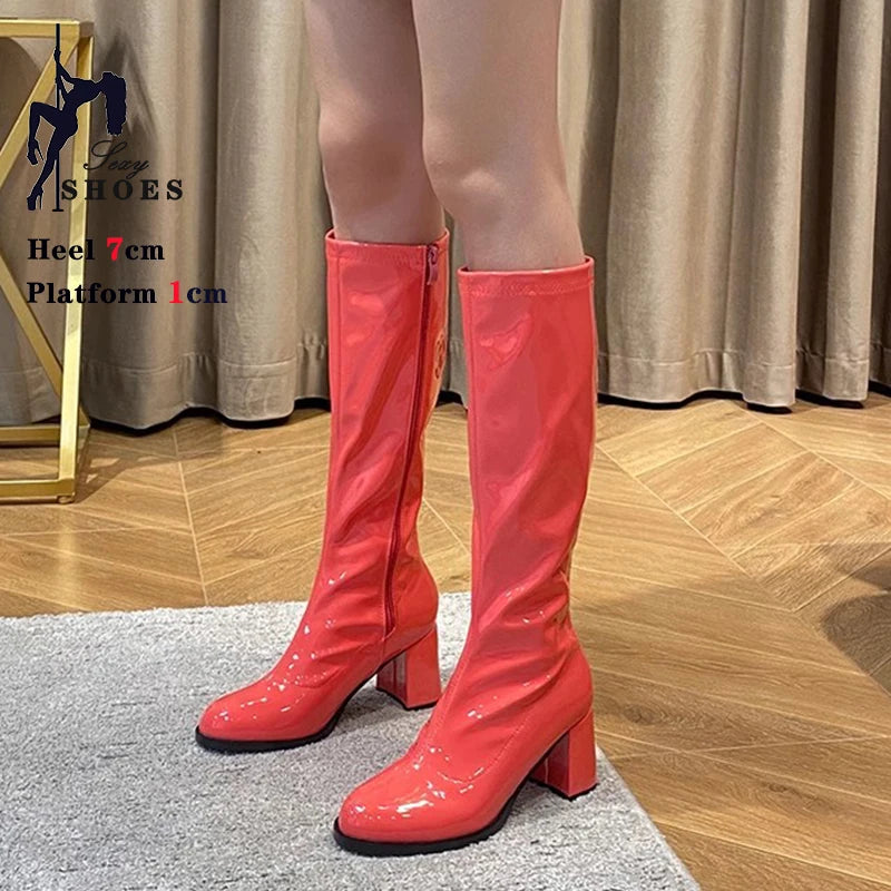 Elegant Shimmering Knee-High Go-Go Boots for Women