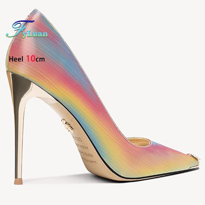 Rainbow Color Pointed Toe High Heel Stiletto Pumps for Women