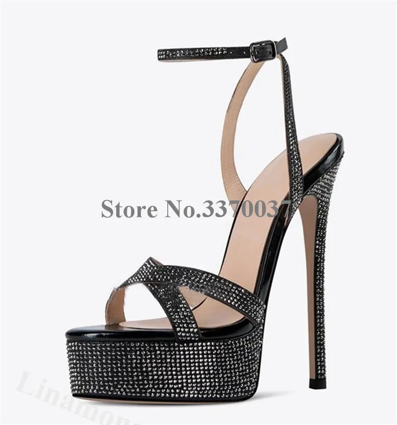 Rhinestone Ankle Strap Stiletto Heels