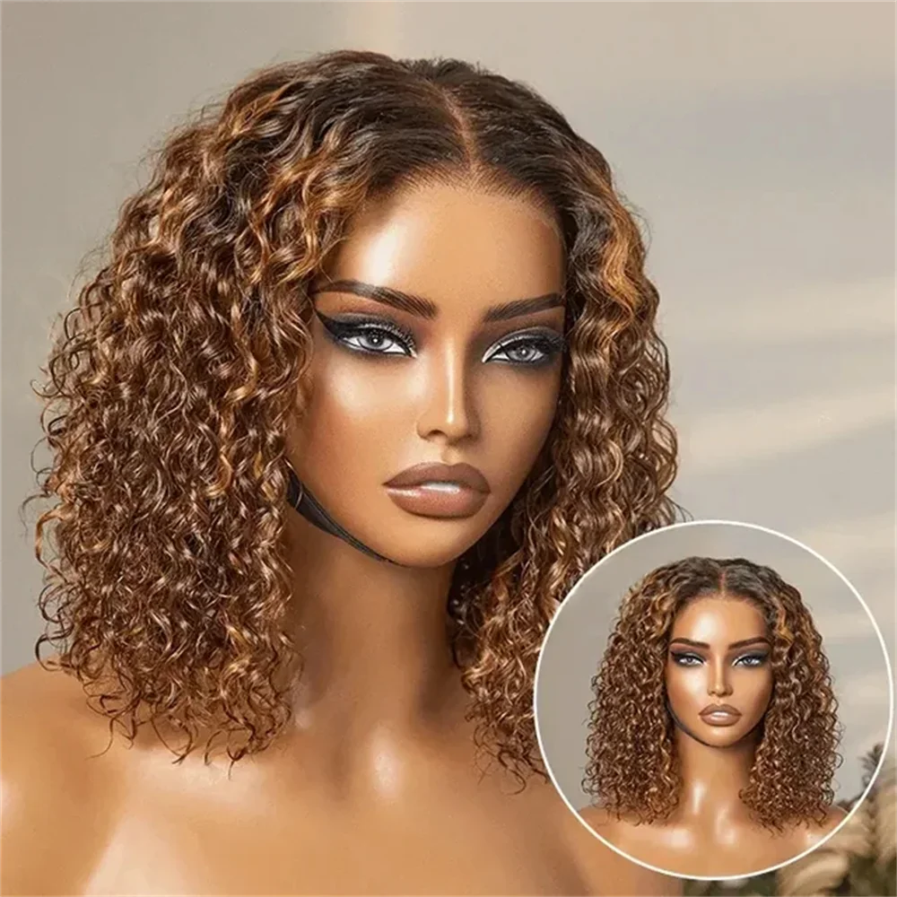 Ombre Deep Wave Bob Human Hair Lace Front Wig for Women