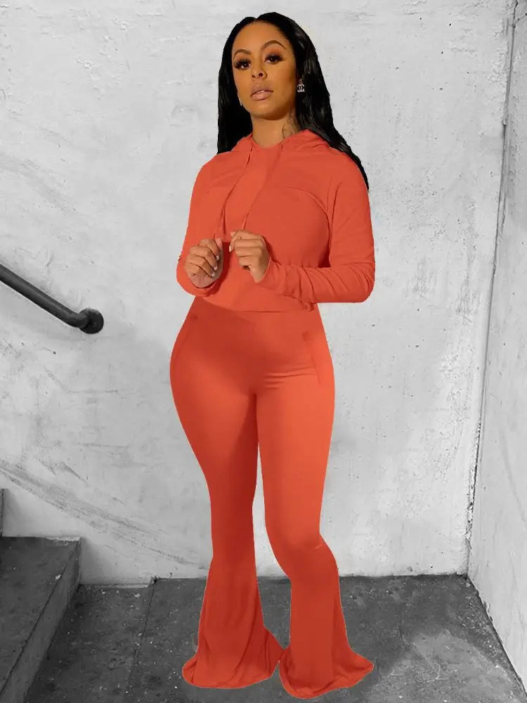 Regular Fit Hooded Wide Leg Tracksuit Set For Women