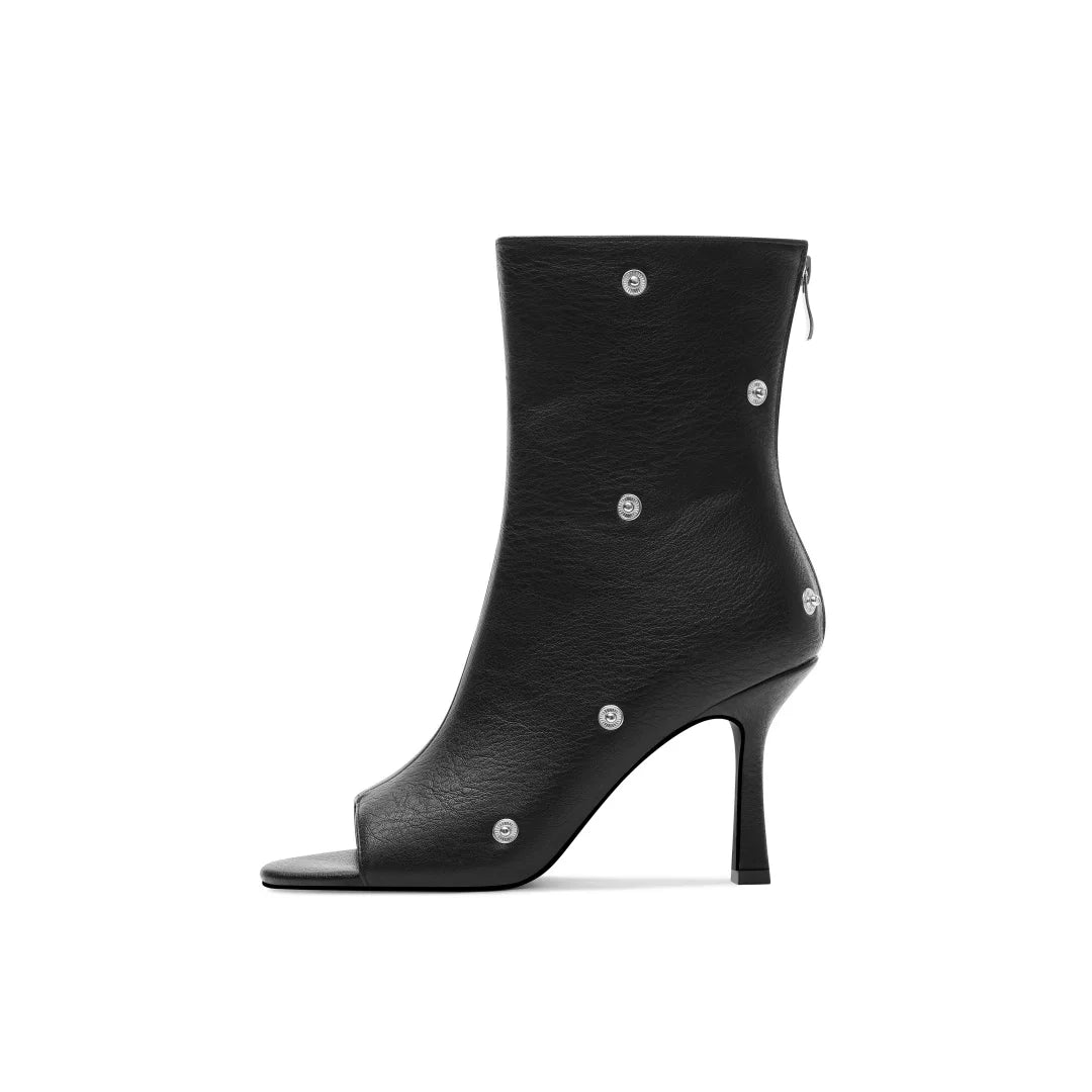 Mid-Calf Open Toe High Heel Pleated Boots for Women