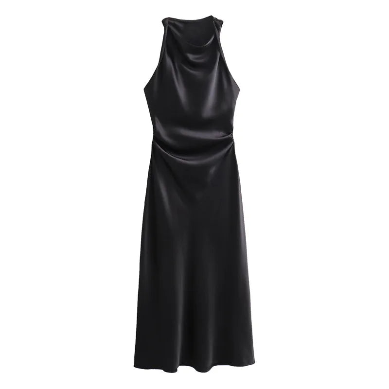 Summer Women's Satin Long Dresses Fashion Sleeveless Elegant Evening Party Dresses