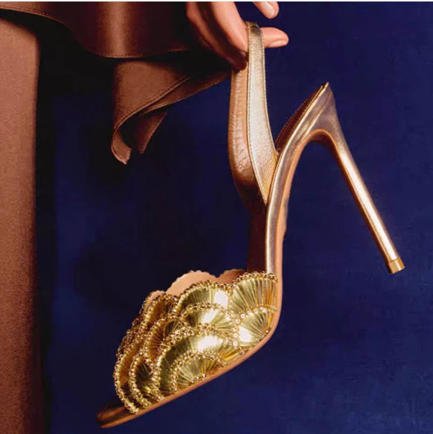 Elegant Crystal Embellished Sequined Stiletto Sandals for Women