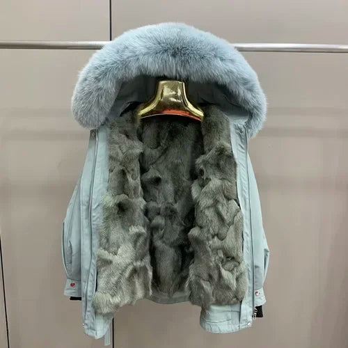 New Winter Fashion Female Parkas Korea Autumn Fox Collar Hooded Overcoat Removable Fox Fur Liner Coat Mid-long Outerwear Warm