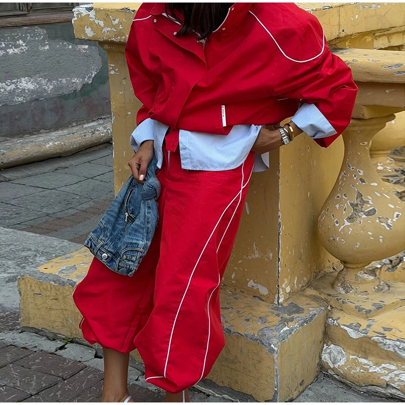 Elegant Loose Zip Up Casual Two Piece Set for Women