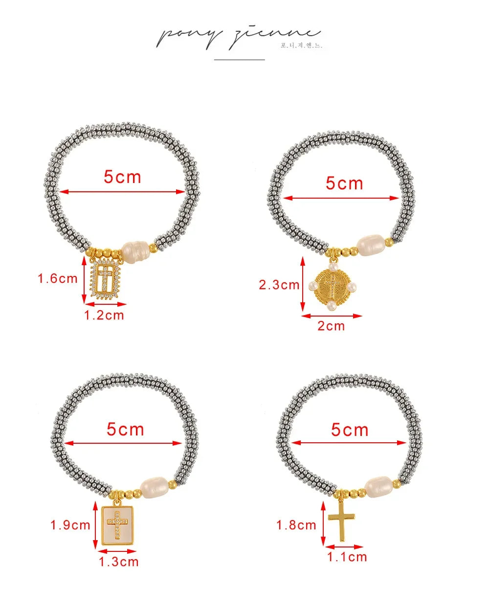 Cubic Zirconia Pearl Cross Bracelet