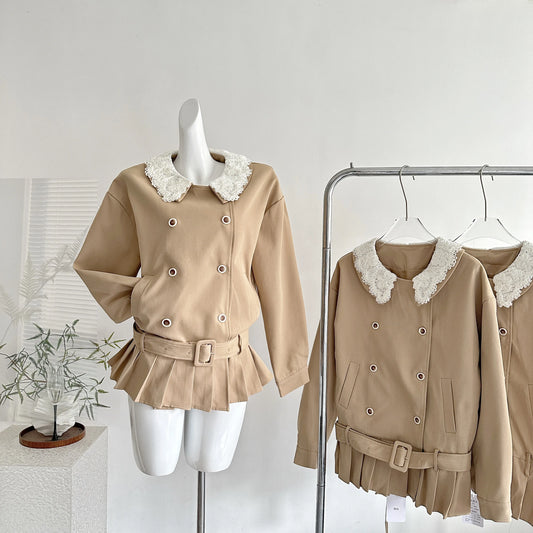 Autumn Chic French Elegant Lace Doll Collar Design Jacket 2000s Aesthetic Korean Popular Retro Women's Trench Coat Woman Clothes