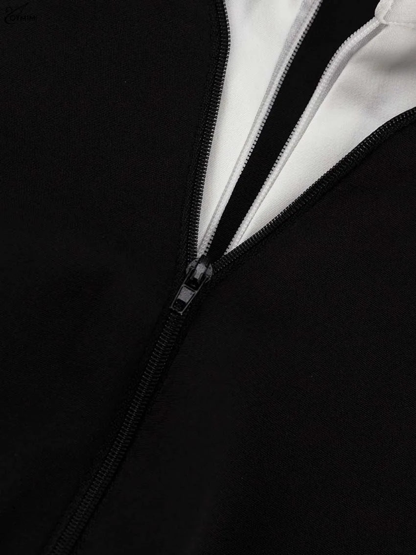 Oymimi Elegant Blue Cotton Womens Dresses Fashion Lapel Short Sleeve Button Dresses Autumn New High Waisted Pleated Mini Dress