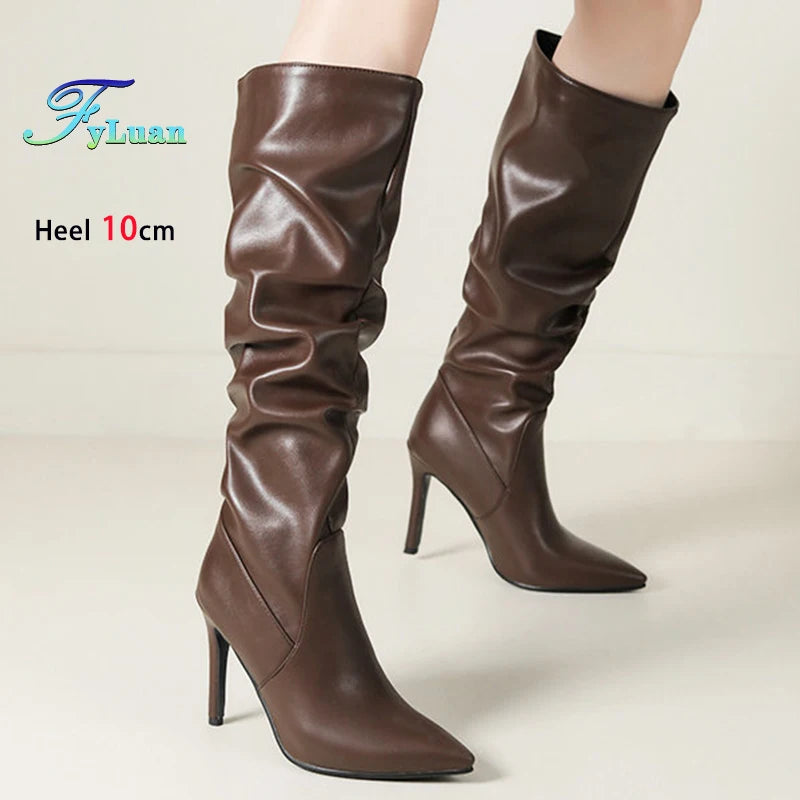 Pleated Stiletto Pointed Toe Boots