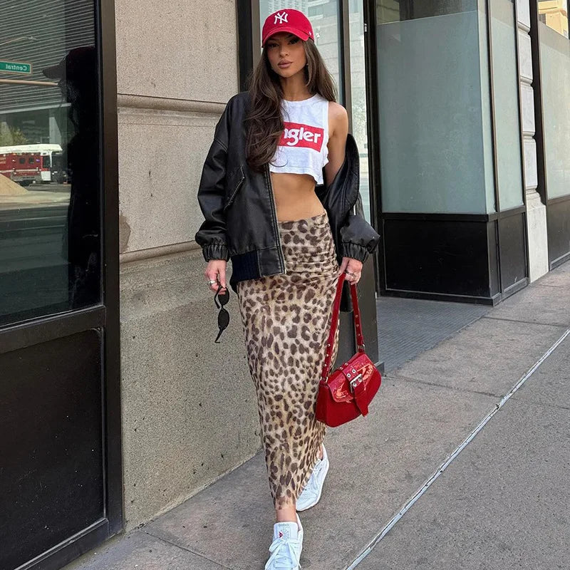 Elegant High Waisted Leopard Print Slim Skirt for Women
