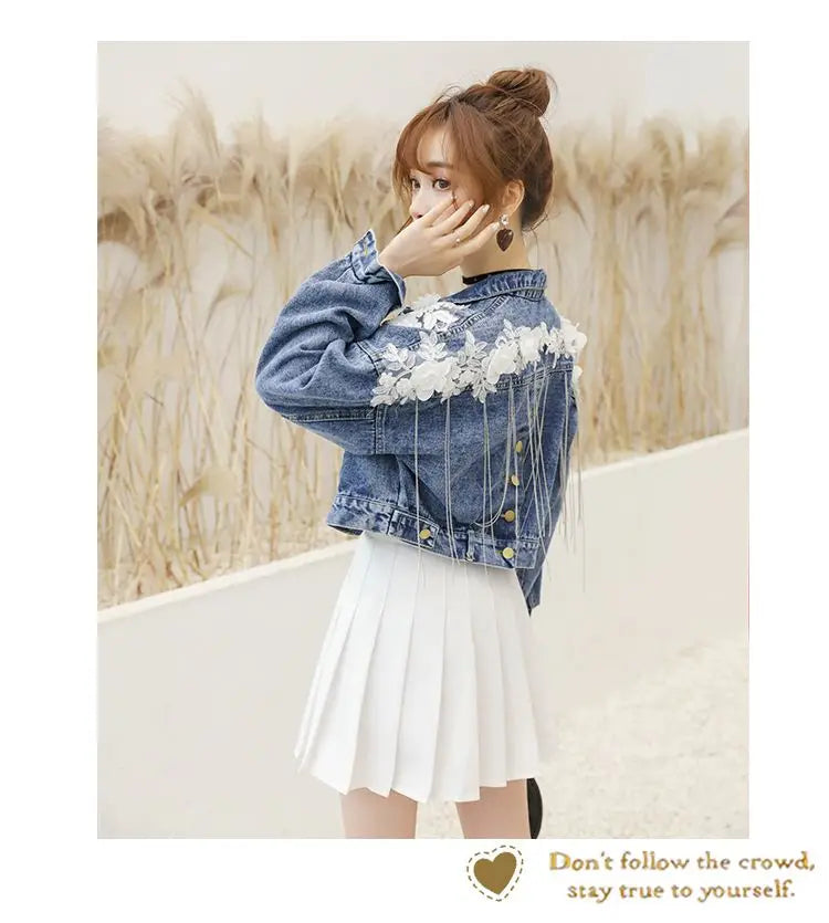 Designer Trend Woman Coat Special Winter Denim Jacket Sequin Fringe Crop Jean Jackets for Women 2025 Spring Autumn Coats Novelty