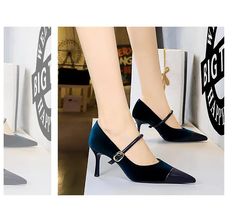 Suede Buckle Strap Pointed Toe Stiletto Pumps for Women