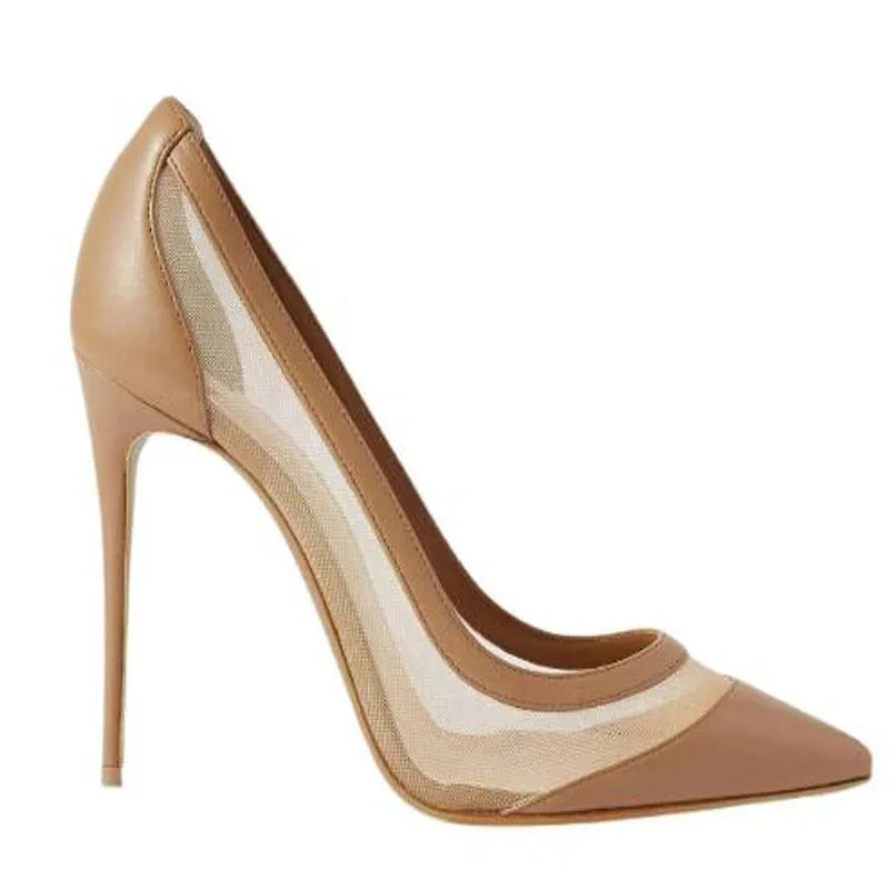 Elegant Nude Pink Black Suede Patchwork Pointed Toe Pumps for Women
