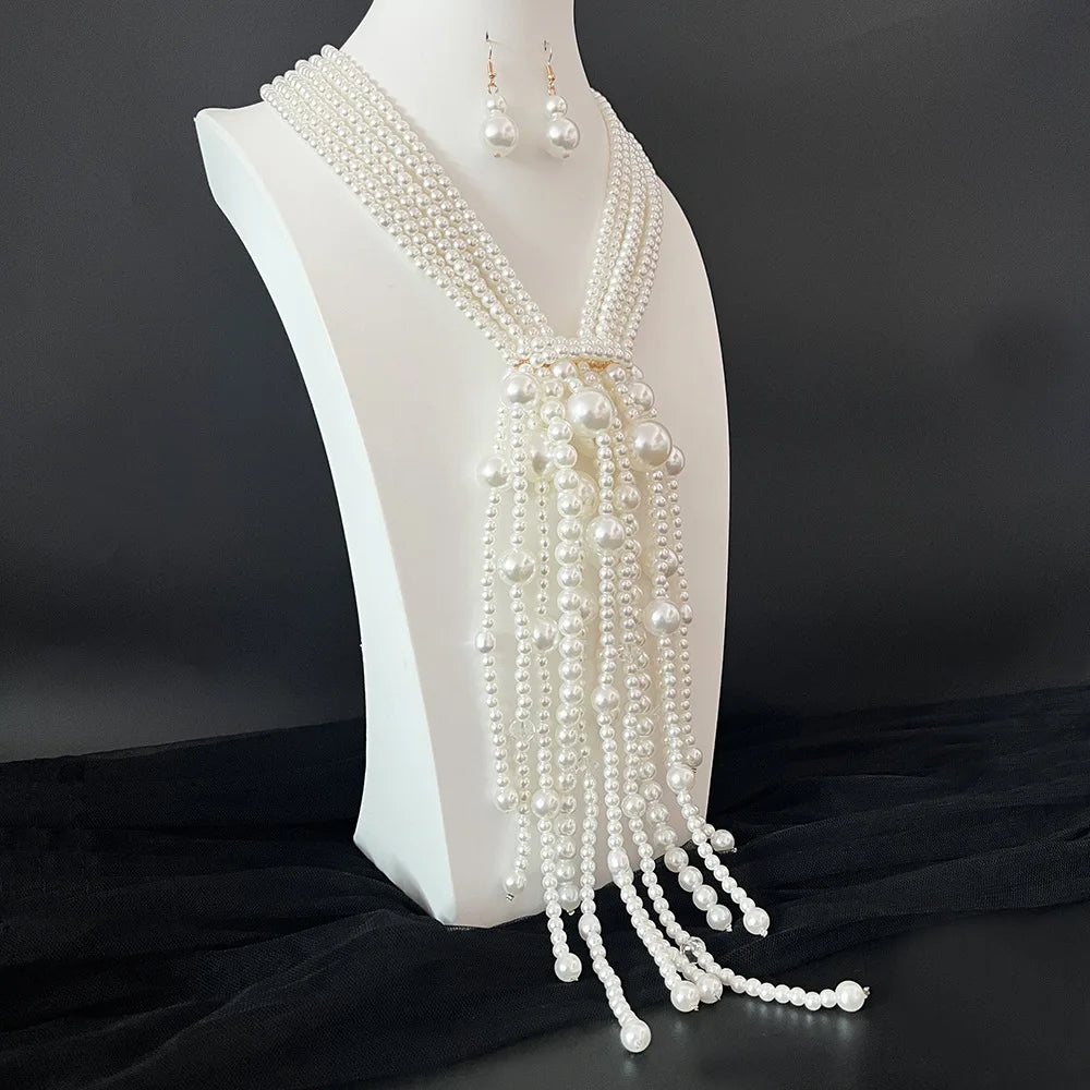 Elegant Layered Imitation Pearl Tassel Necklace for Women
