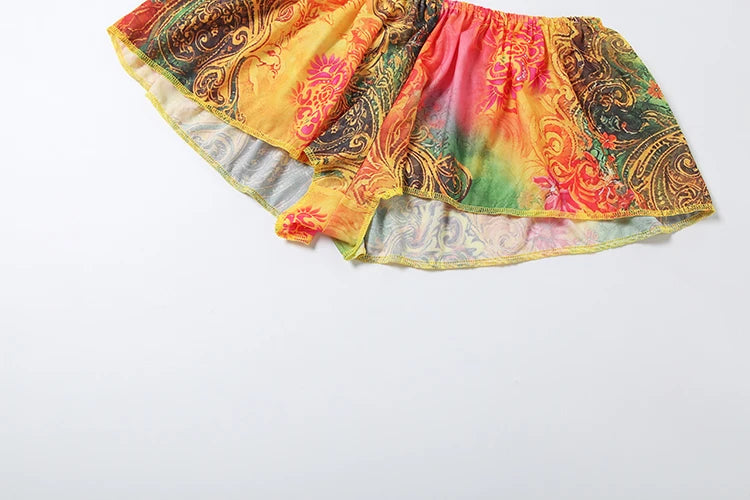 Colorful Print Halter Backless Two Piece Set for Women