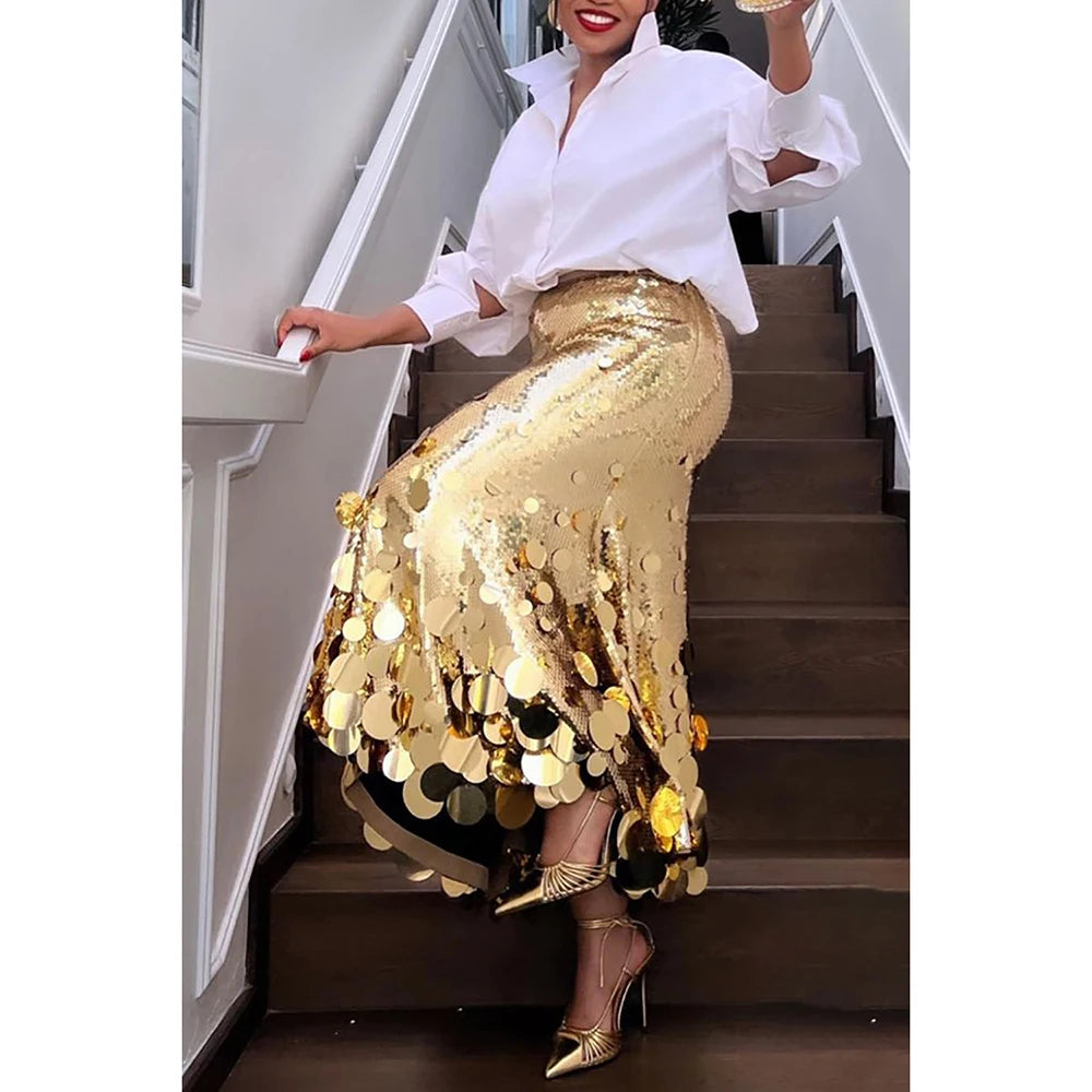 Plus Size Sequined A Line Skirt