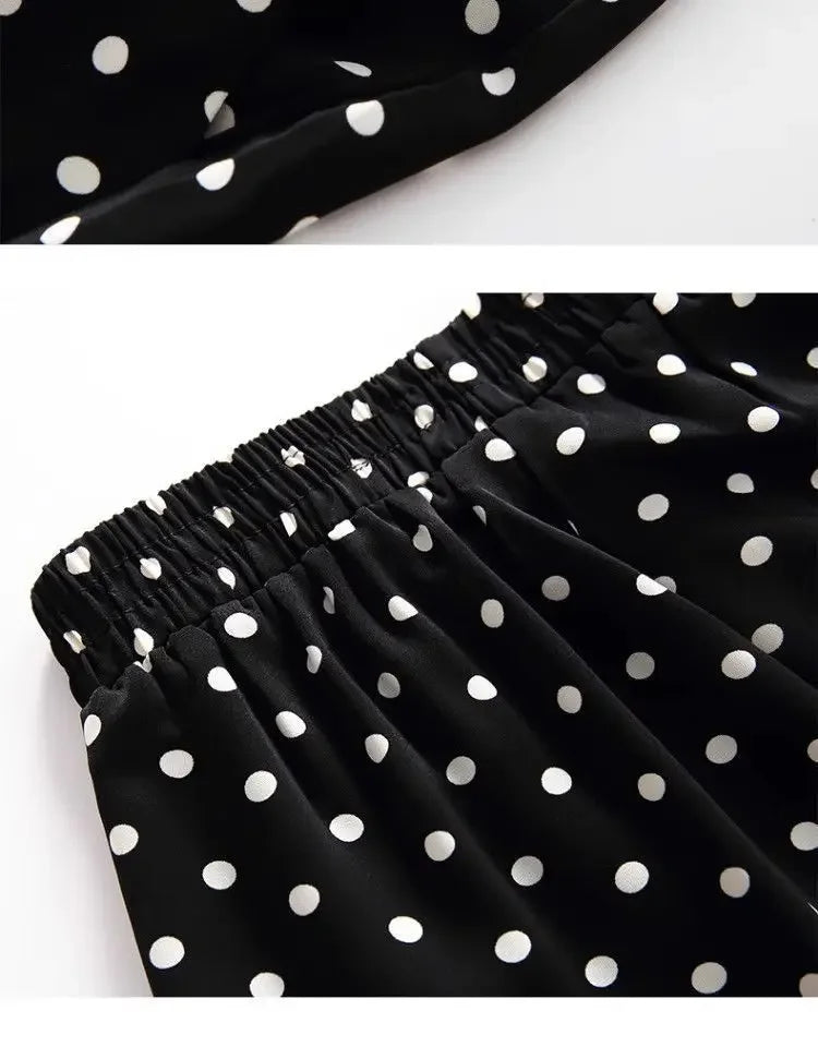 Casual Polka Dot High Waist Wide Leg Pants for Women