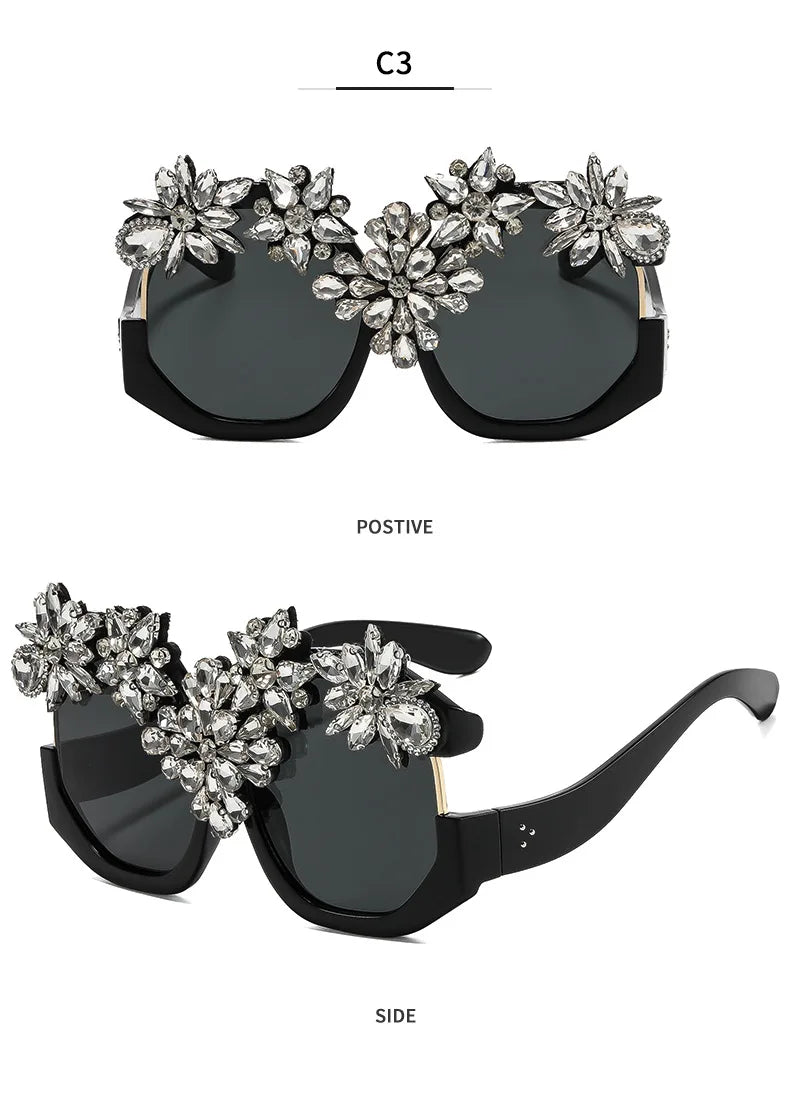 Oversized Floral Rhinestone Sunglasses
