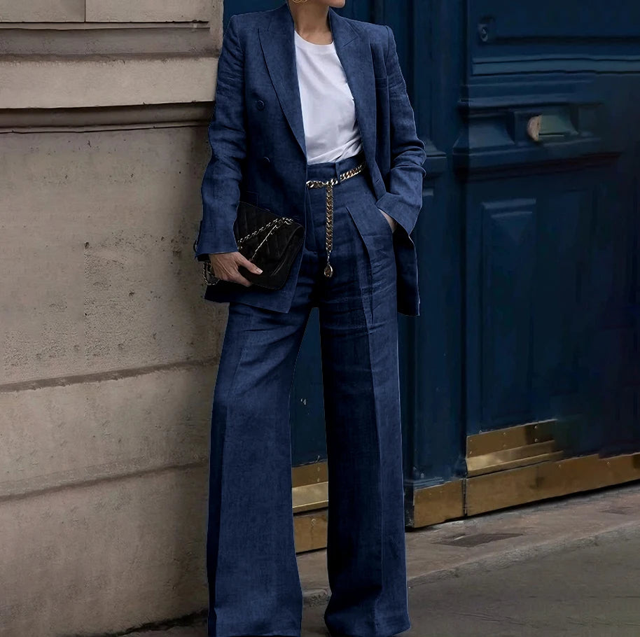 Double Breasted Classic Two Piece Suit Set for Women