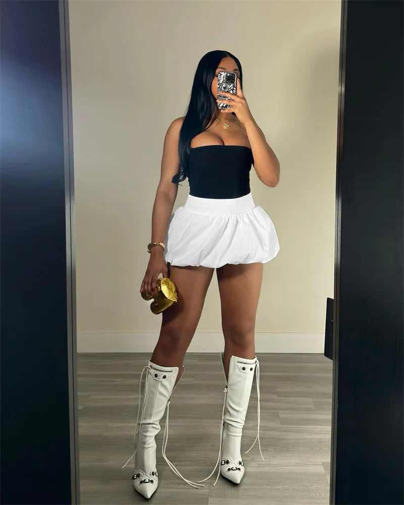 Sexy Pleated Bubble Skirt for Women High Waist Solid Lolita Micro Skirt Preppy Harajuku Y2K Clothes Cute Mini Skirts Birthday