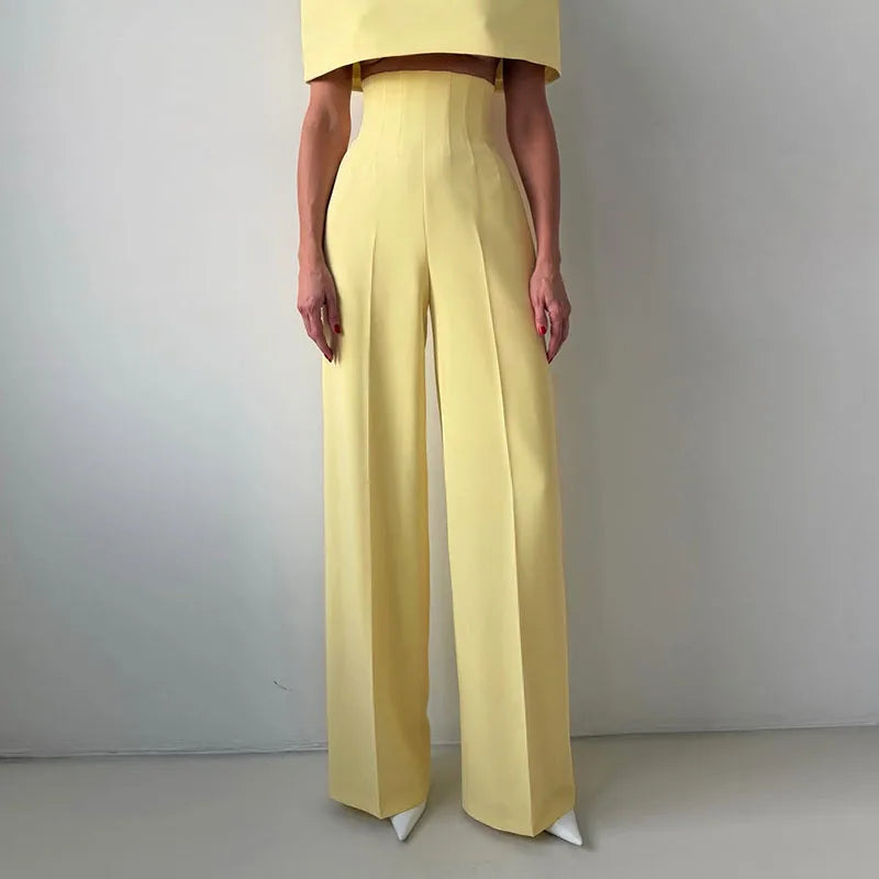 Elegant Wide Leg Pants And Blazer Three Piece Set For Women