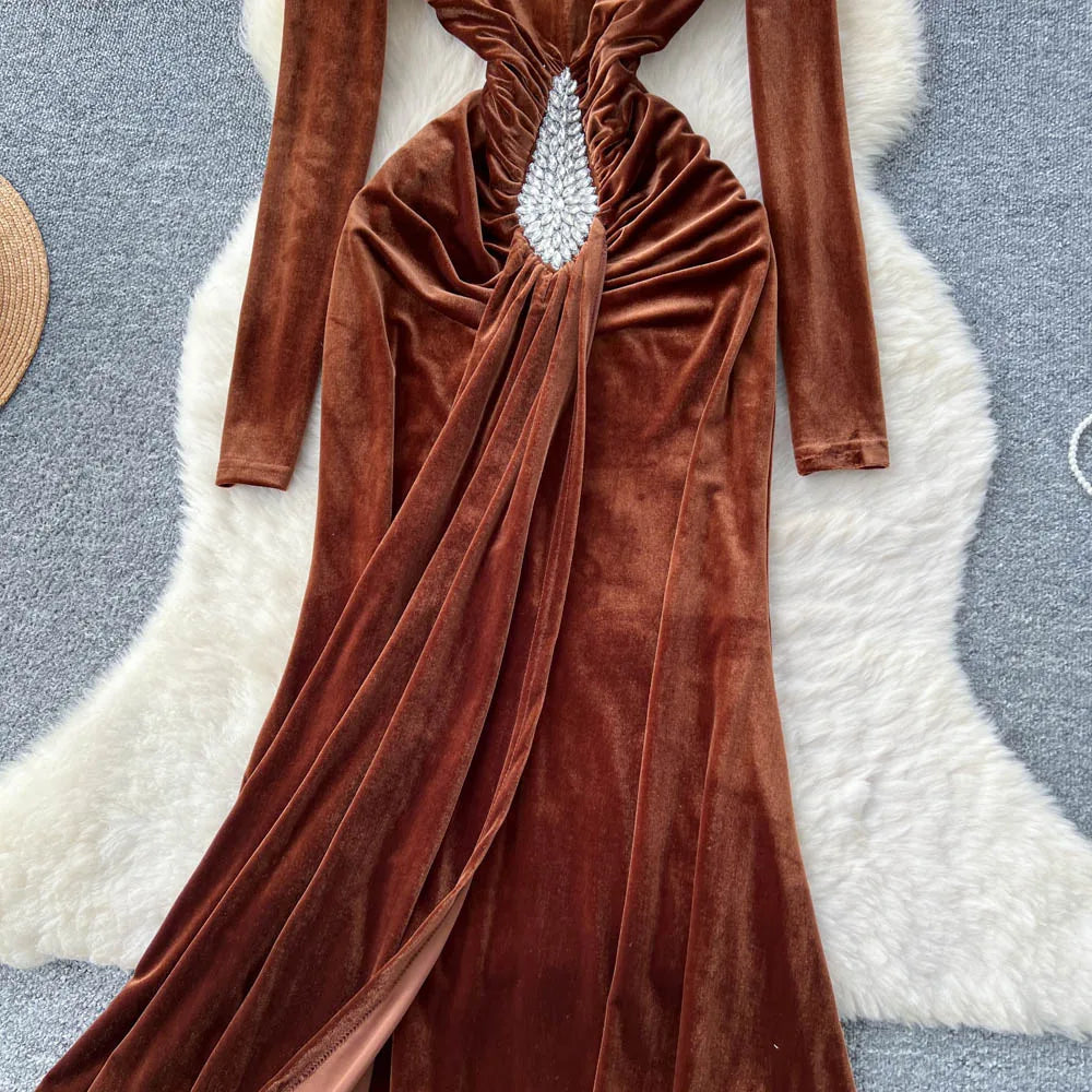 Ruched Velvet Sash Dress