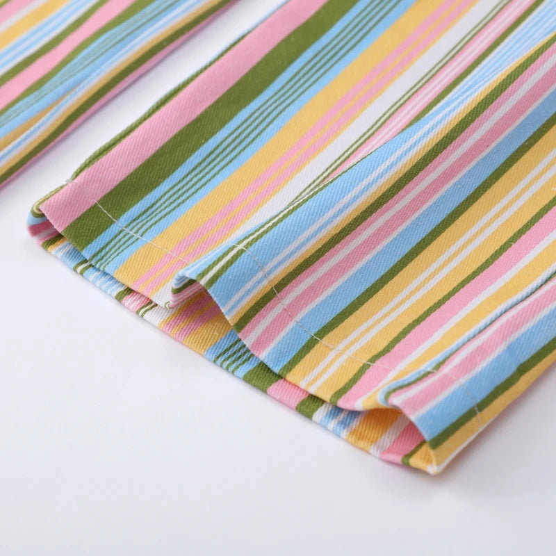 Color Block Rainbow Stripe Wide Leg Jeans for Women