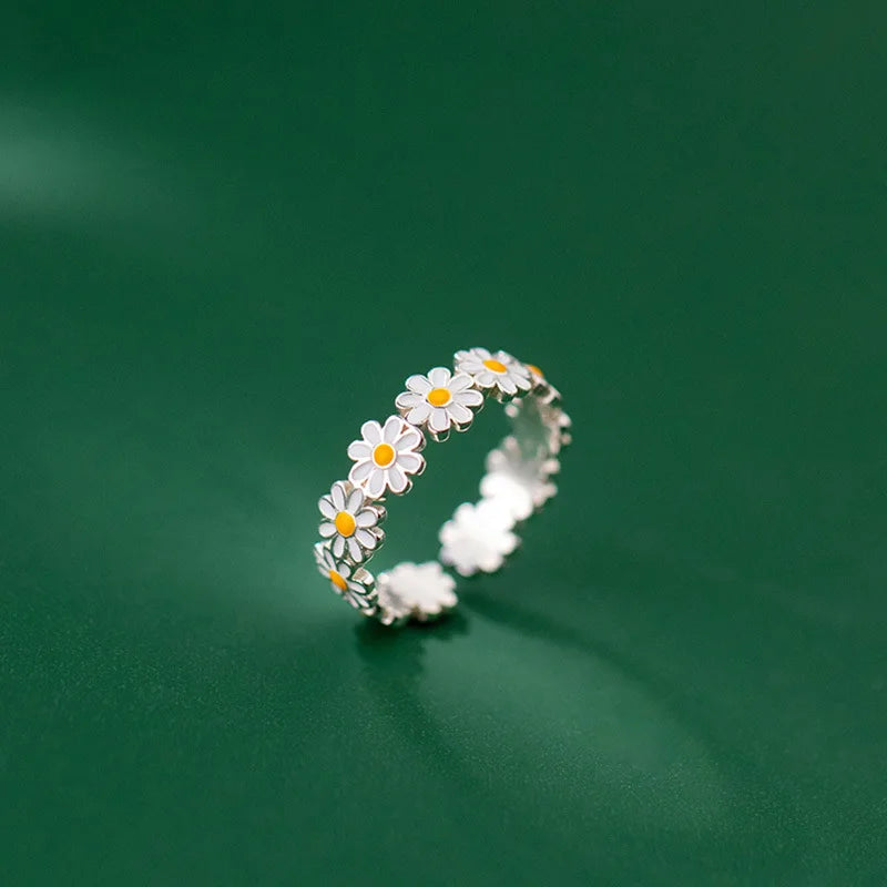 Enamel Daisy Adjustable Open Ring