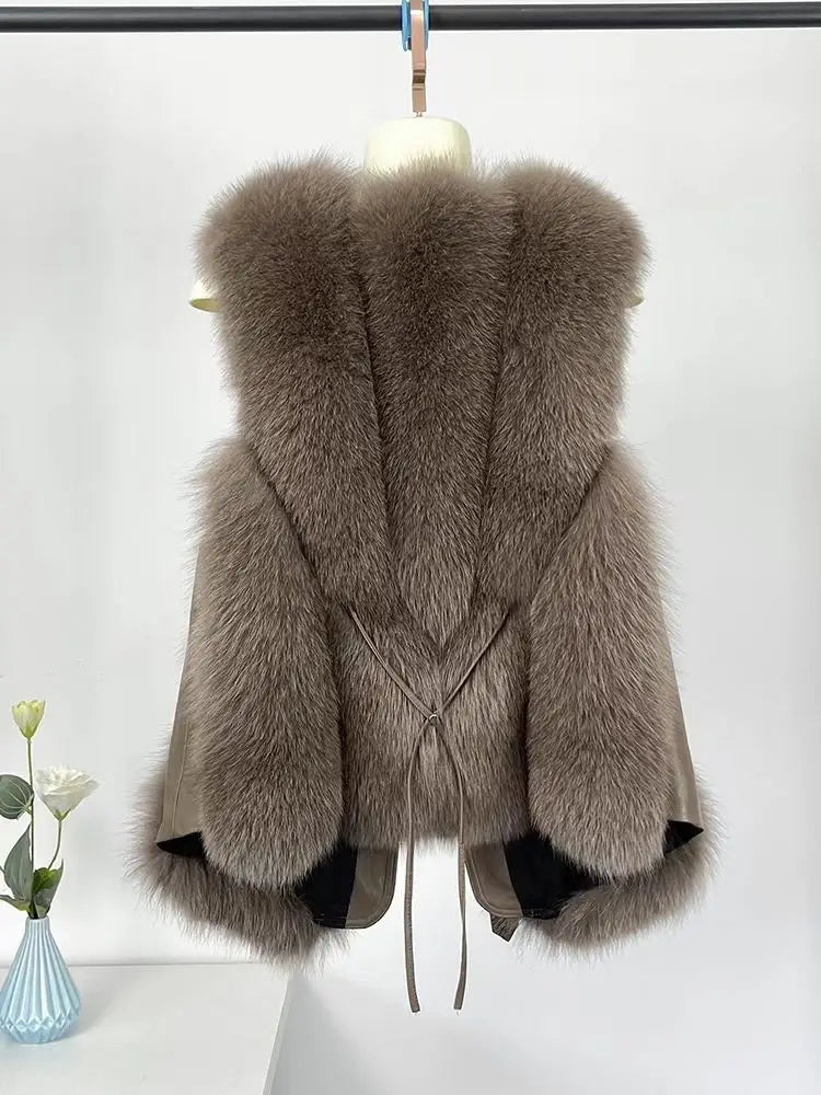 2025 Autumn Winter Women Vest Short Style Splicing Solid Color Fur Coat New
