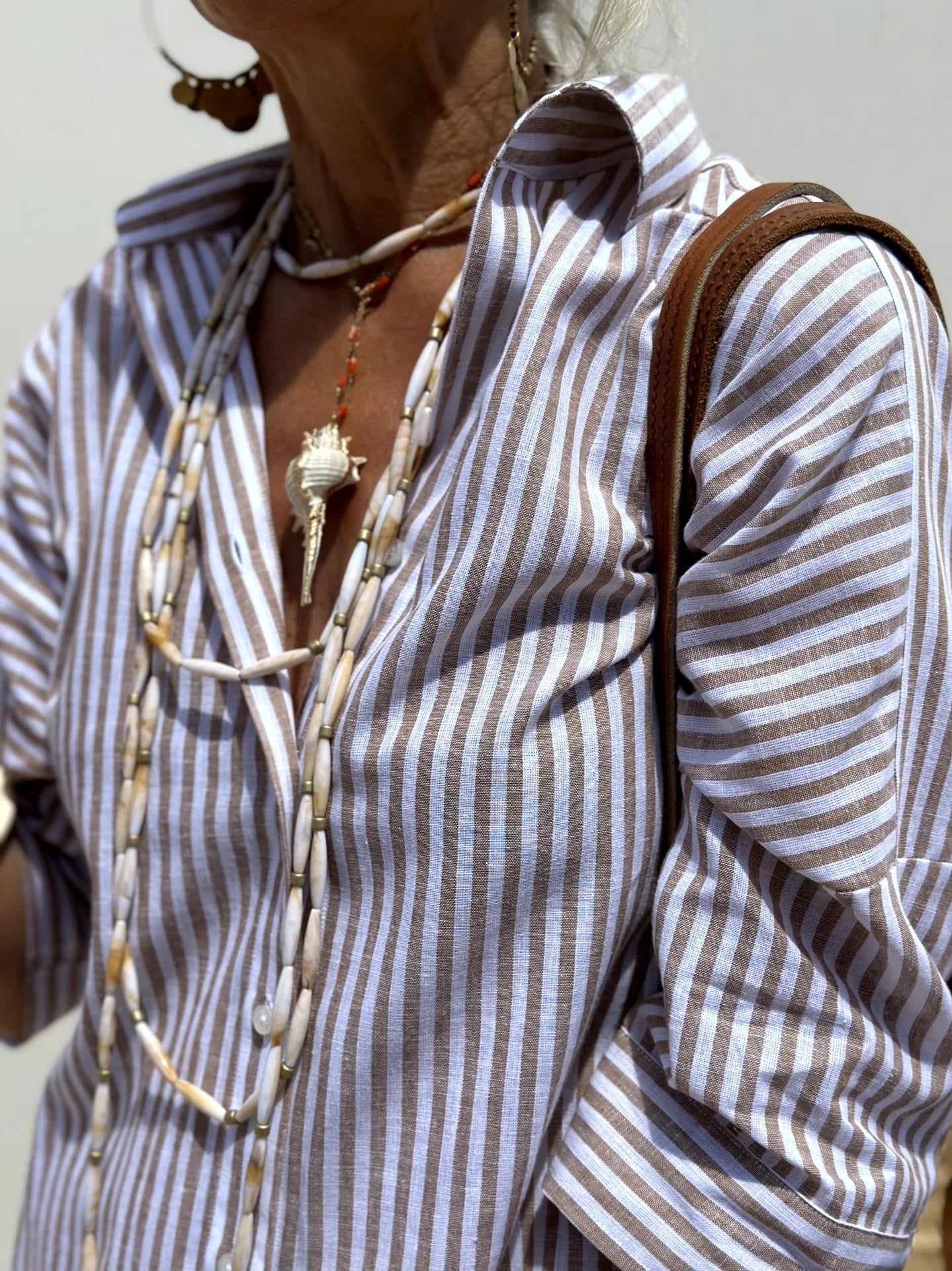 Striped Belted Ankle Length Half Sleeves Lapel Dress for Women