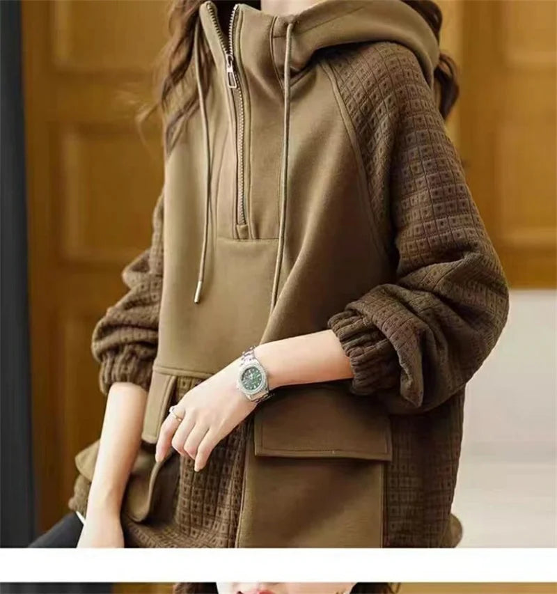 Sweatershirt Japanese Cotton Jacket Women's Autumn And winter New Female Coat Hooded Long-Sleeved Coat Coffee Black Shirt Plus