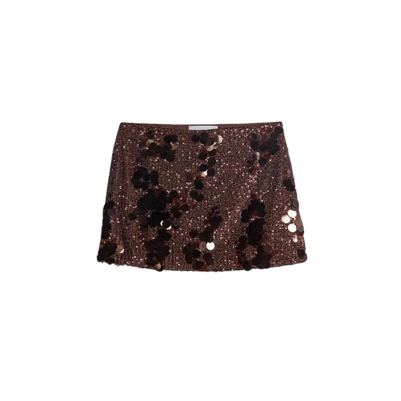 Sequin Halter Two Piece Top and Mini Skirt Set for Women