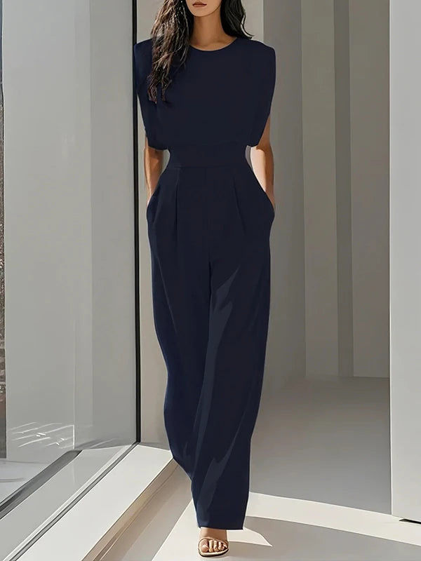 Pleated High Waist Jumpsuit With Pockets
