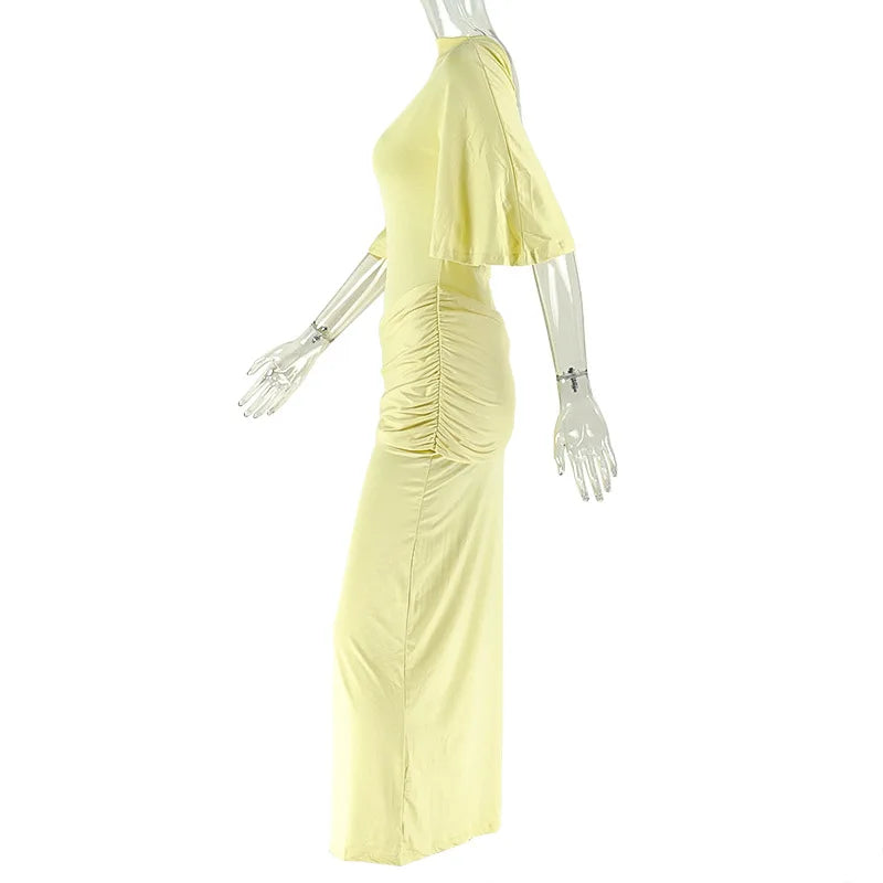 Backless Maxi Dress With Ribbon Decoration and Half Sleeve for Women