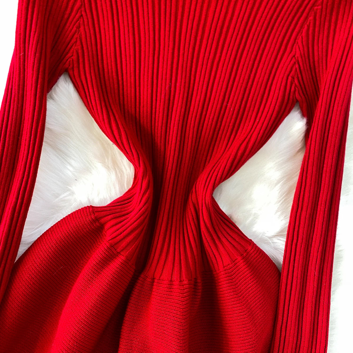 V Neck Knit A Line Long Sleeve Mini Dress for Women