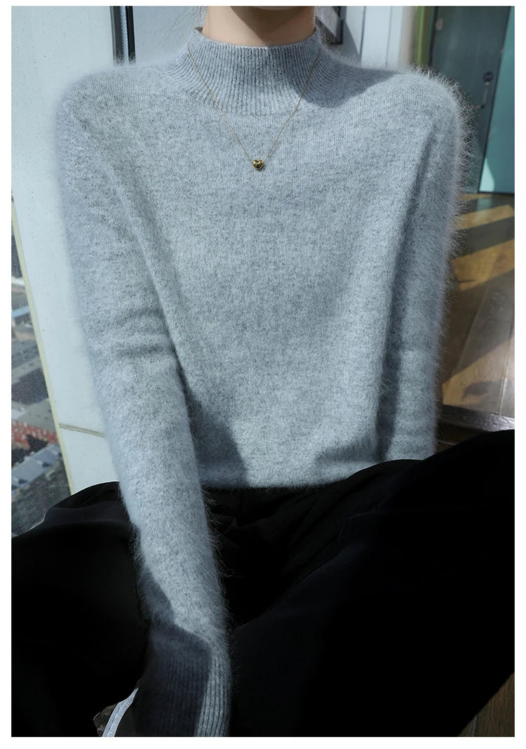 Loose Cashmere Knit Half High Neck Pullover Sweater for Women
