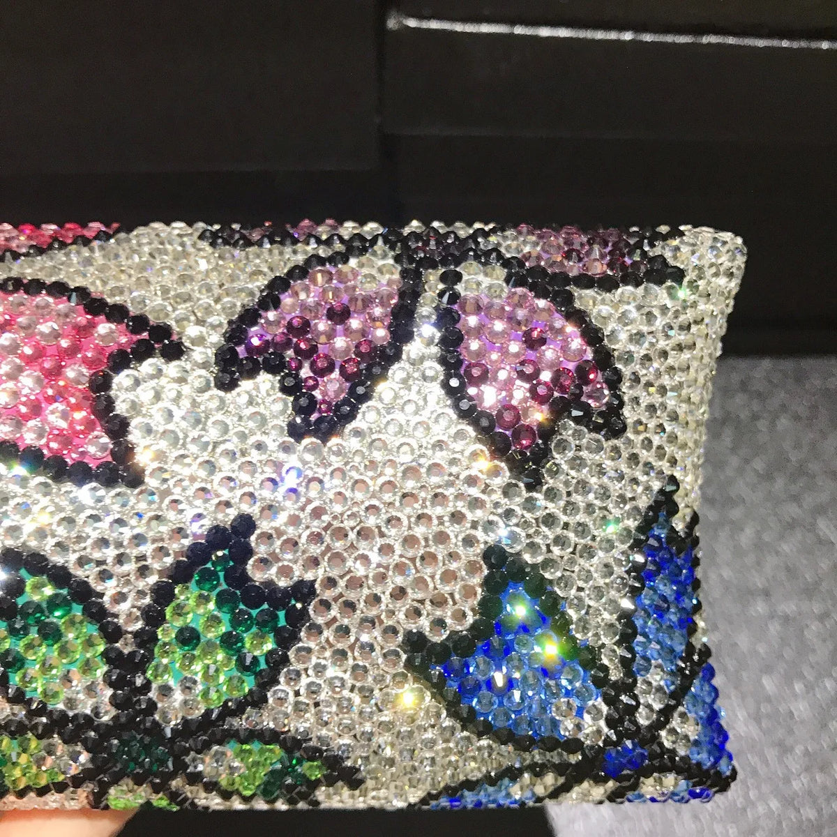 Sparkling Crystal Quilted Hard Case Clutch Bag for Women