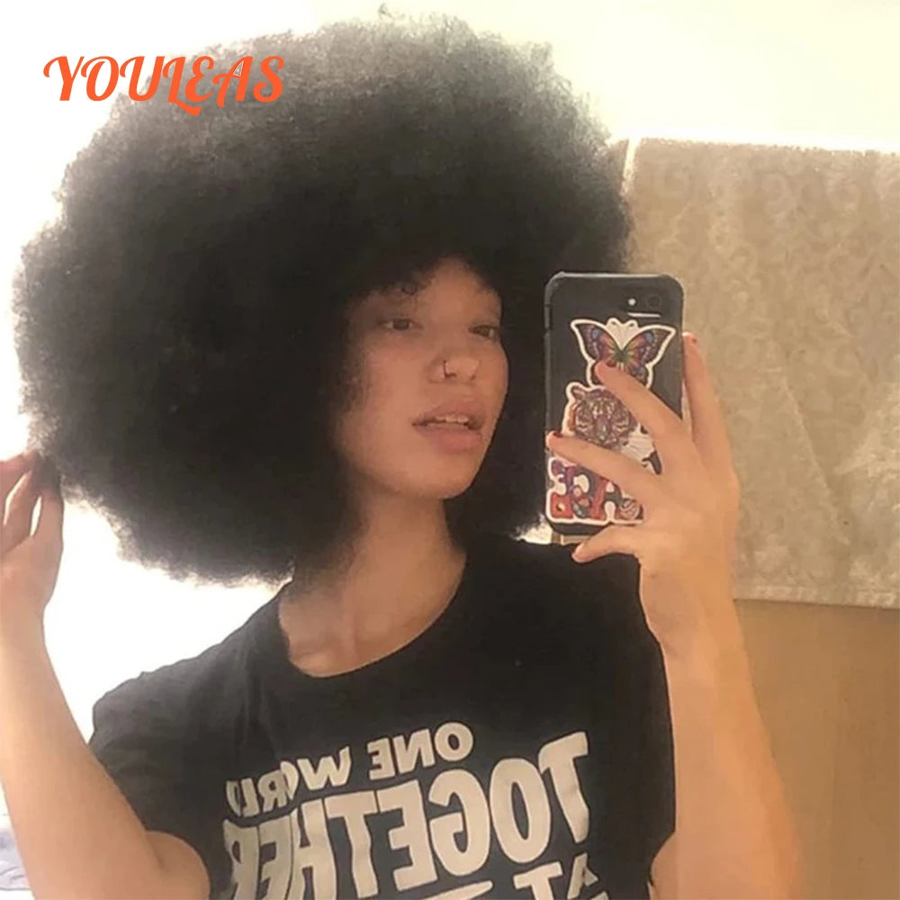 Afro Kinky Curly Wigs Human Hair Wigs With Bangs Full Machine Wigs Short Wigs For Woman Natural Color Curly Wigs Ready To Wear